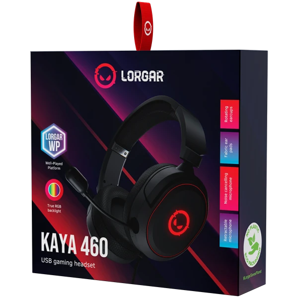 LORGAR Kaya 460, USB Gaming headset with microphone, CM108B, RGB backlight, Plug&Play, USB-A connection cable 2m, fabric ear pads, size: 19
