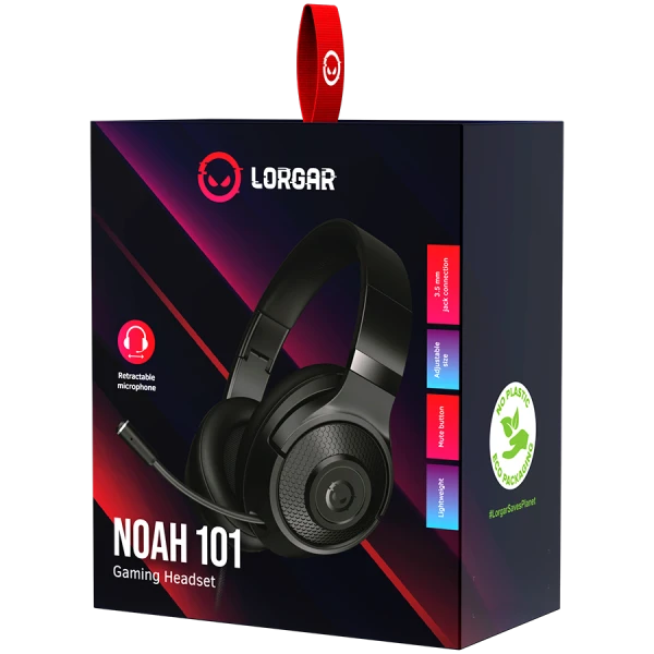 LORGAR Noah 101, Gaming headset with microphone, 3.5mm jack connection, cable length 2m, foldable design, PU leather ear pads, size: 185*19