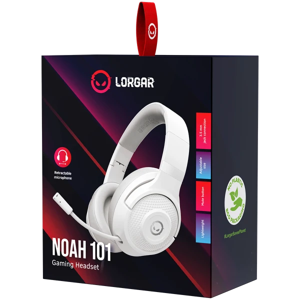 LORGAR Noah 101, Gaming headset with microphone, 3.5mm jack connection, cable length 2m, foldable design, PU leather ear pads, size: 185*19