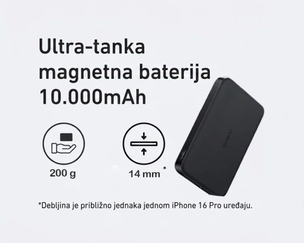 ANKER MagGo 10000mAh, 15W, magnetno bežični power bank, crni 