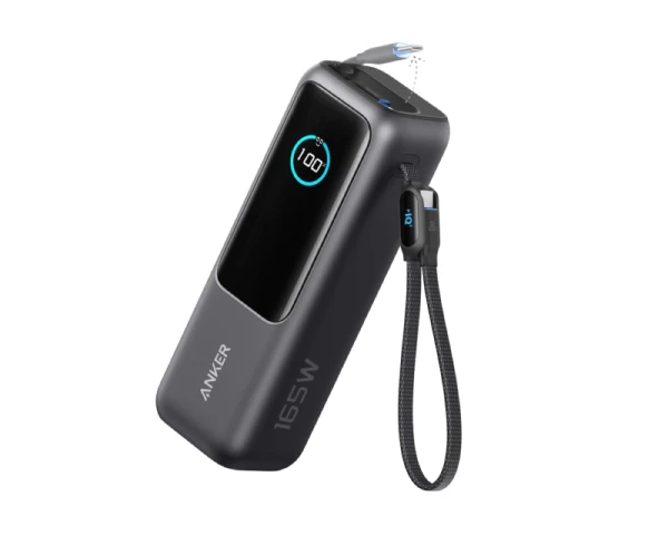 ANKER 25000mAh, 165W, sa ugrađenim USB-C kablom na izvlačenje, Power Bank za laptop crni 