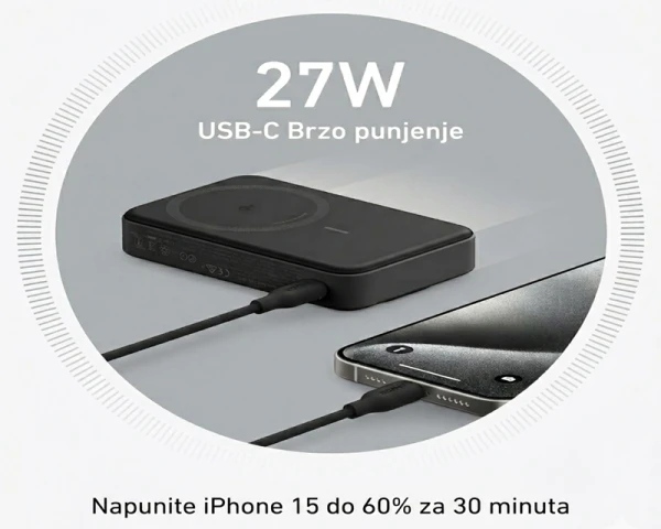 ANKER MagGo 10000mAh, 27W, bežični power bank, crni 