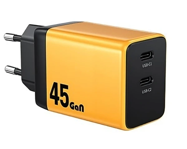 WEKOME WP-U33 Super brzi Strujni GaN Punjač, 2-porta USB (2 x 3.1 tipC) 45W, žuti 