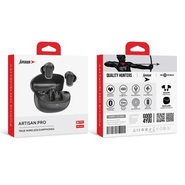 Slusalice bluetooth superior artisan pro anc+enc crne