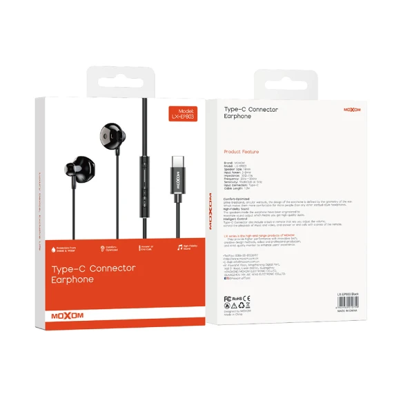 Slusalice moxom lx-ep803 type-c crne