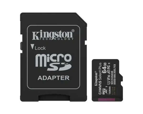Micro SD Card 64GB Kingston + SD adapter SDCS3/64GB class 10