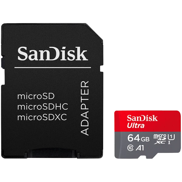 SANDISK Ultra microSDXC 64GB + SD Adapter 140MBs A1 Class 10 UHS-I ( SDSQUAB-064G-GN6MA ) 