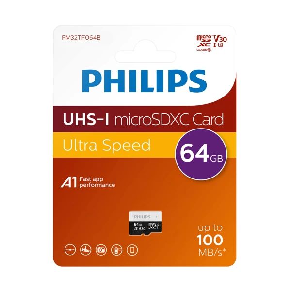 Memorijska kartica philips micro sd 64gb v30 ultra speed (fm32tf064b/93)
