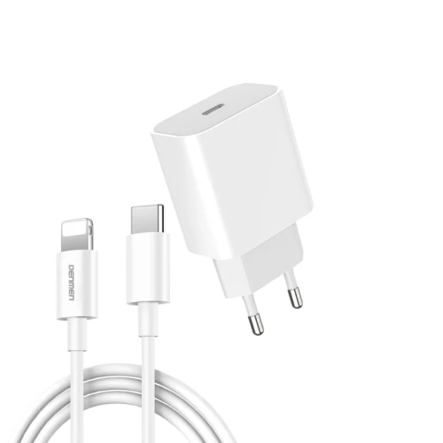 DENMEN DC06L Punjač za mobilne Type C 20W 3,6A Fast + Lightning kabl BELI