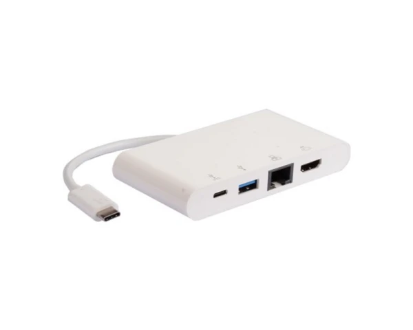 E-GREEN Adapter USB 3.1 tip C (M) - HDMI + USB3.0 + RJ45 + tip C (F) beli 