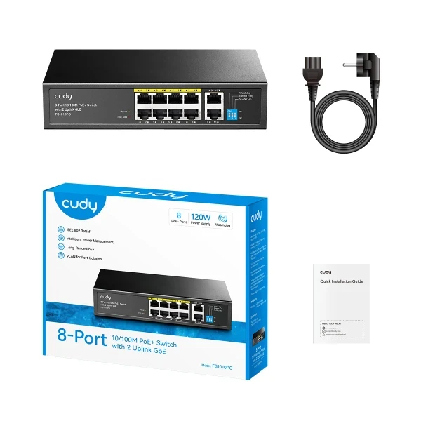 Svič 10/100 8+2-port PoE + 1Gbps RJ45 Cudy FS1010PG 120W