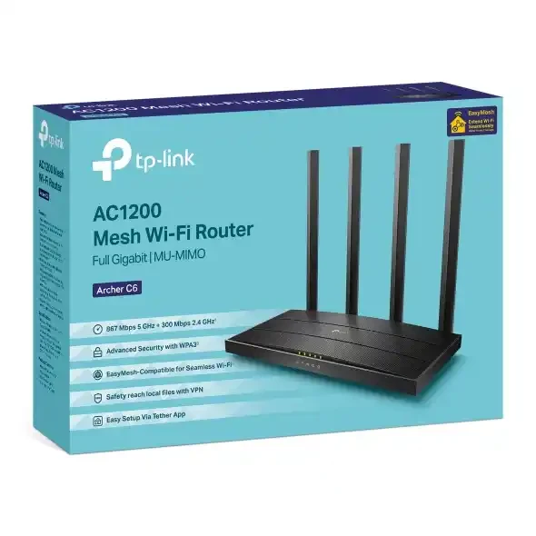 Wireless Router TP-Link Archer C6 AC1200/Mesh/ext x 4/2.4-5Ghz/1WAN/4LAN