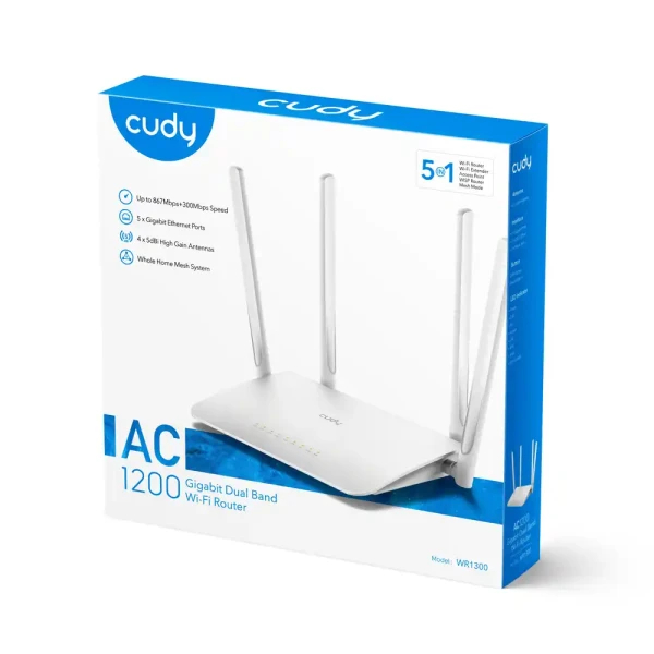 Wireless Mesh Router Cudy WR1300/AC1200/EXT4x5dBi/1WAN/4LAN/repeater/AP