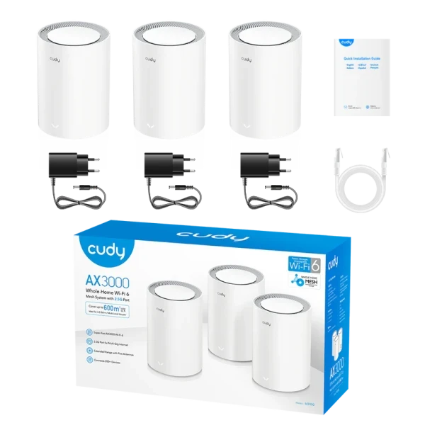 Whole Home Wi-Fi 6 Mesh System 2.5G Solution Cudy M3000 AX 3000 Dual Band(3-Pack)