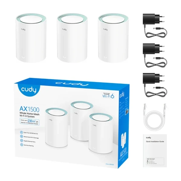 Whole Home Wi-Fi 6 Gigabit  Mesh System Cudy M1500 AX1500 Dual Band(3-Pack)