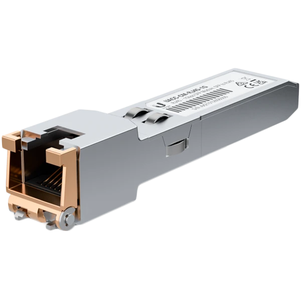Ubiquiti UACC-CM-RJ45-1G SFP to RJ45 transceiver module that delivers 1 Gbps speed via a converted Ethernet connection. ( UACC-CM-RJ45-1G )