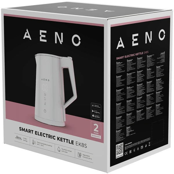 AENO Electric Kettle EK8S Smart: 1850-2200W, 1.7L, Strix, Double-walls, Temperature Control, Keep warm Function, Control via Wi-Fi, LED-dis