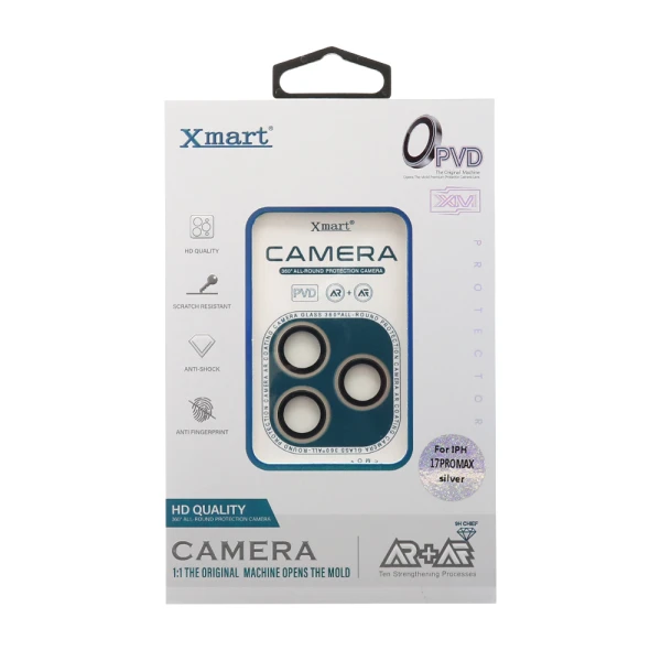 Folija za zastitu kamere x-mart pvd camera film za iphone 17 pro (6.3)/iphone 17 pro max (6.9) srebrna