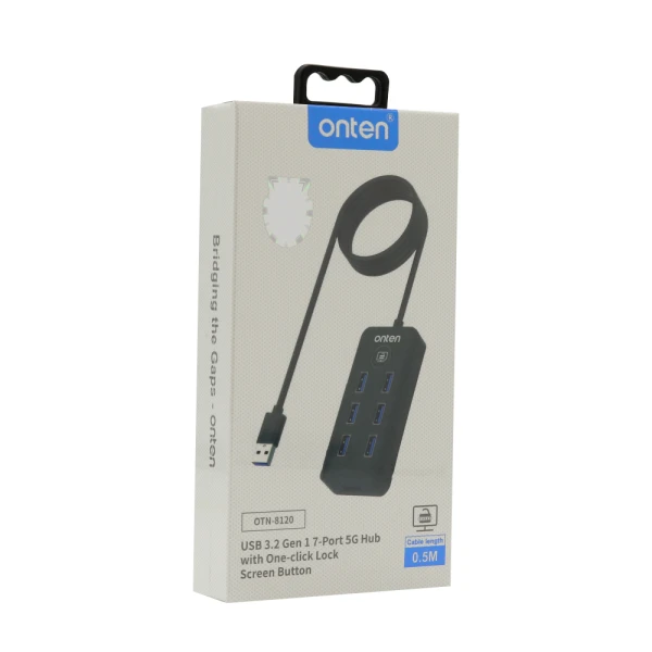 Hub usb 3.2 sa 7 portova gen 1 5g + lock screen dugme 50cm (otn-8120) onten