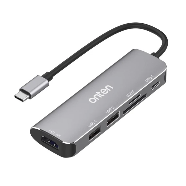 Hub usb type-c dock stanica sa hdmi 4k + sd/tf 3.0 + 2x usb 3.0 + usb type-c pd 3.0 65w 20cm (otn-95116) onten