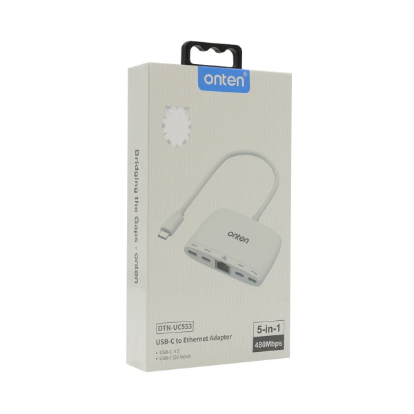 Hub usb type-c sa 4 porta (3x usb type-c 480mbps + usb type-c 5v) + ethernet rj45 100mbps 18cm (otn-uc553) onten