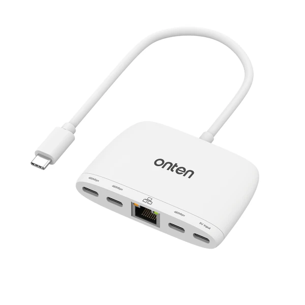Hub usb type-c sa 4 porta (3x usb type-c 480mbps + usb type-c 5v) + ethernet rj45 100mbps 18cm (otn-uc553) onten