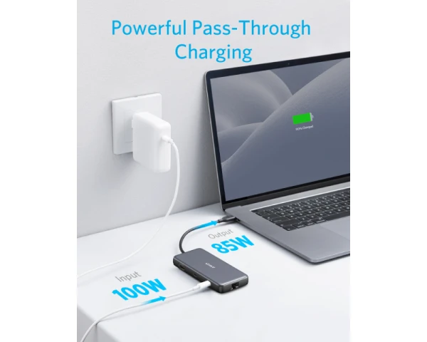 ANKER USB-C Data Hub, 8u1 Multiport, PD 85W, 10Gbps crni 