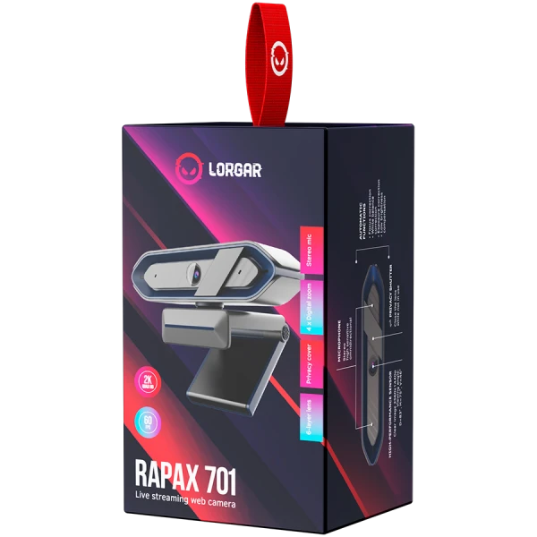 LORGAR Rapax 701, Streaming Camera,2K 1080P60fps, 13,4Mega CMOS Image Sensor, Auto Focus, Built-in high sensivity low noise cancelling Micr