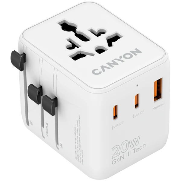 CANYON Travel Adapter OnTour 20 EUUKUSAUS 20W  White ( CNS-TA20W1005W ) 