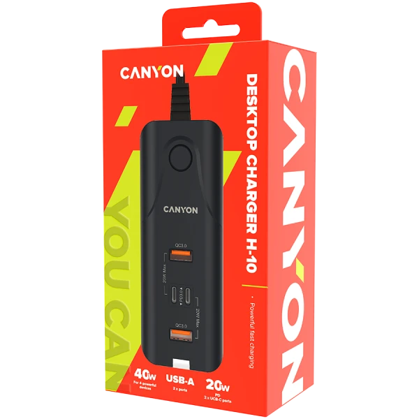 CANYON charger H-10 PD 20W QC 3.0 18W 2USB-A 2USB-C Desk Black ( CNE-CHA10B ) 