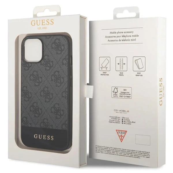 Torbica Guess Hc PC/TPU 4G Pu Bottom Stripe za iPhone 15 6.1 siva (GUHCP15SG4GLGR)