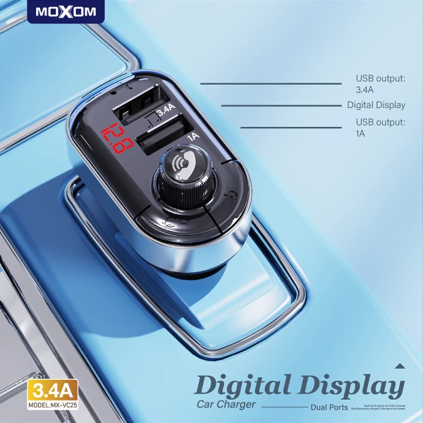 Fm modulator moxom mx-vc25 2xusb 3.4a crni