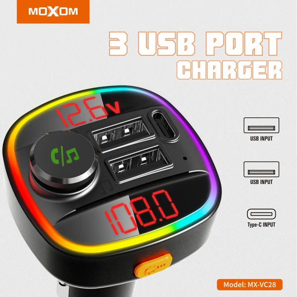 Fm modulator moxom mx-vc28 3 ports 3.4a crni