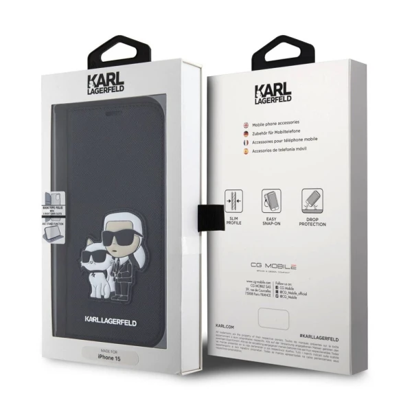 Torbica Karl Lagerfeld Saffiano BP Nft Karl&Choupette za iPhone 15 6.1 crna (KLBKP15SSANKCPK)