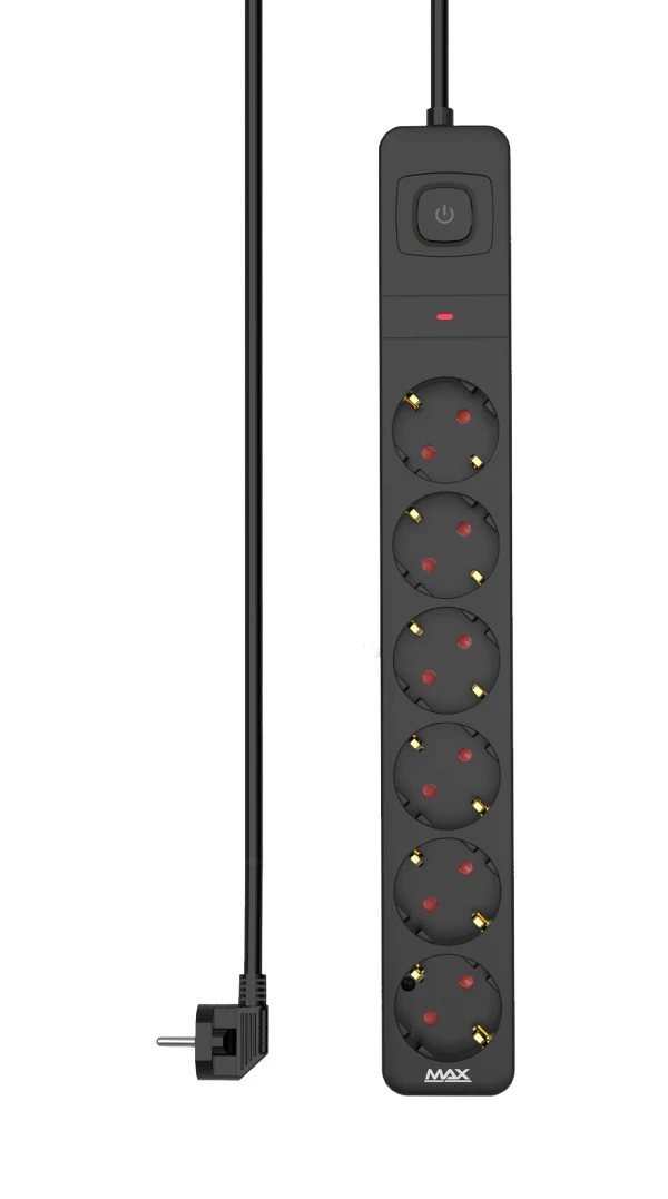 Produžni kabl sa prenaponskom zaštitom/prekidač/indikator 6 utičnice 1.4m Max MPS-306SOPB-1.4M Crni
