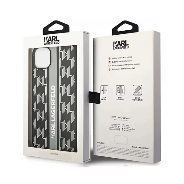 Torbica Karl Lagerfeld Hc Monogram stripe za iPhone 14 6.1 siva (KLHCP14SPGKLSKG)