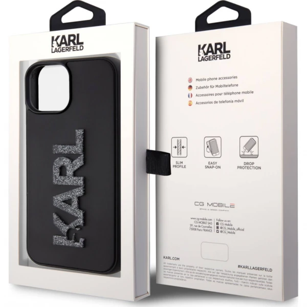 Torbica Karl Lagerfeld Hc 3D Logo Glitter za iPhone 15 6.1 crna (KLHCP15S3DMBKCK)