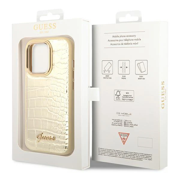 Torbica Guess Hc PU Croco Metal Outline za iPhone 14 Pro 6.1 zlatna (GUHCP14LHGCRHD)