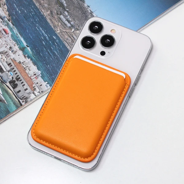 Torbica Leather Magsafe Pocket za iPhone 14 narandzasta