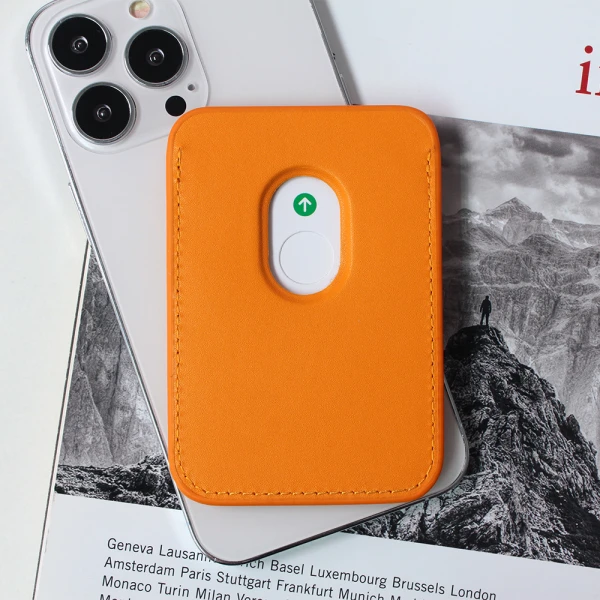 Torbica Leather Magsafe Pocket za iPhone 14 narandzasta