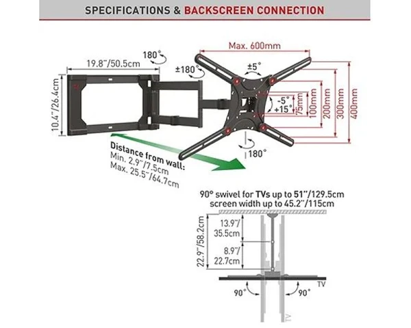 BARKAN 4400.B LCD TV zglobni zidni nosač do 86 inča za ravne i zakrivljene televizore