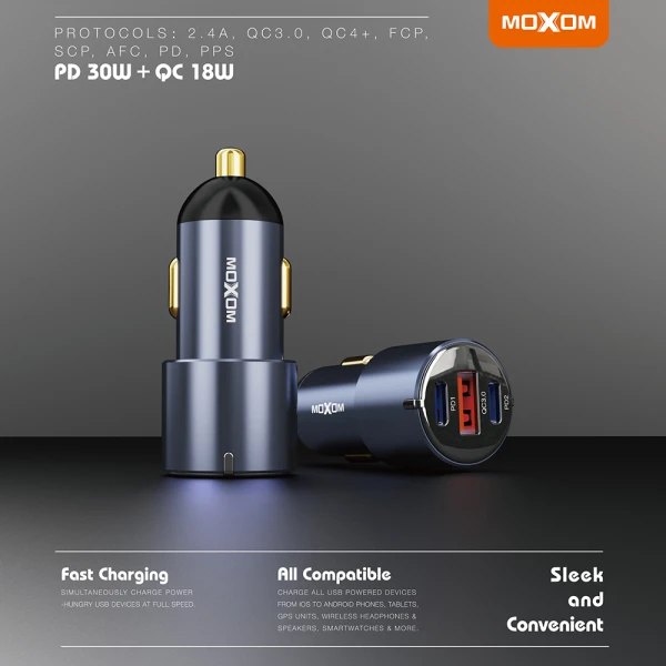 Auto punjac moxom mx-vc19 60w 3 ports crni