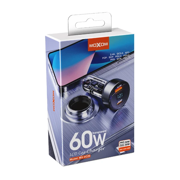 Auto punjac moxom mx-vc29 usb-a+pd 60w crni