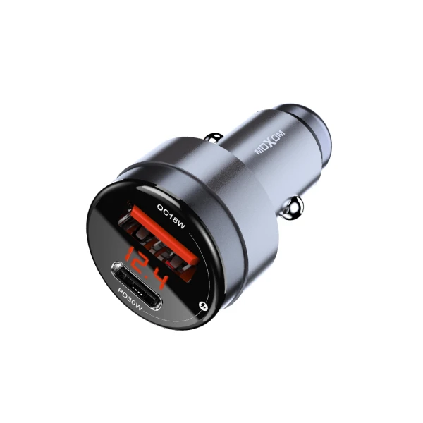 Auto punjac moxom mx-vc44 usb-a 18w+type-c pd30w bez kabla crni