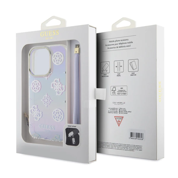 Torbica Guess Hc PC TPU Iridescent Glitter Pattern Peony Cordstrap za iPhone 15 6.1 ljubicasta (GUHCP15SHPELISU)