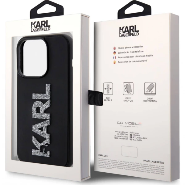 Torbica Karl Lagerfeld Hc 3D Logo Glitter za iPhone 15 Pro 6.1 crna (KLHCP15L3DMBKCK)