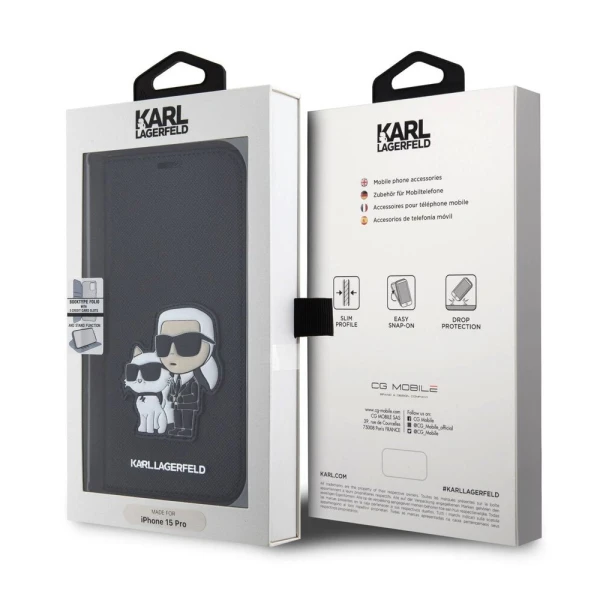 Torbica Karl Lagerfeld Saffiano BP Nft Karl&Choupette za iPhone 15 Pro 6.1 crna(KLBKP15LSANKCPK)