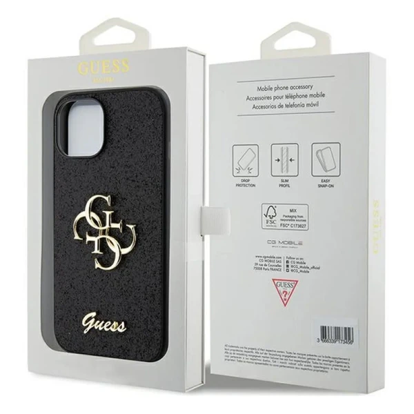 Torbica Guess Hc Fixed Glitter 4G Big Metal Logo za iPhone 15 6.1 crna (GUHCP15SHG4SGK)