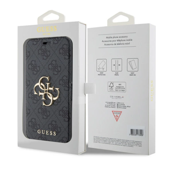 Torbica Guess Bk Pu leather 4G Metal Logo za iPhone 15 Pro 6.1 siva (GUBKP15L4GMGGR)