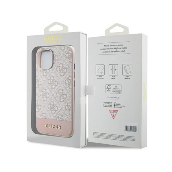 Torbica Guess Hc PC/TPU 4G Bottom Stripe za iPhone 15 6.1 roze (GUHCP15SG4GLPI)